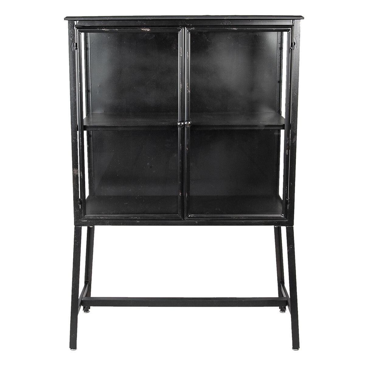 Comoda cu 2 usi din fier negru si sticla 86 cm x 40 cm x 125 h