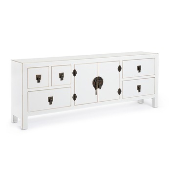 Comoda TV cu 5 sertare 2 usi din mdf alb Pechino 130 cm x 24 cm x 50 h Comoda TV cu 5 sertare 2 usi din mdf alb Pechino 130 cm x 24 cm x 50 h
