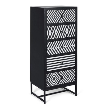 Comoda 5 sertare din lemn alb negru Janesh 45 cm x 35 cm x 110 h Comoda 5 sertare din lemn alb negru Janesh 45 cm x 35 cm x 110 h