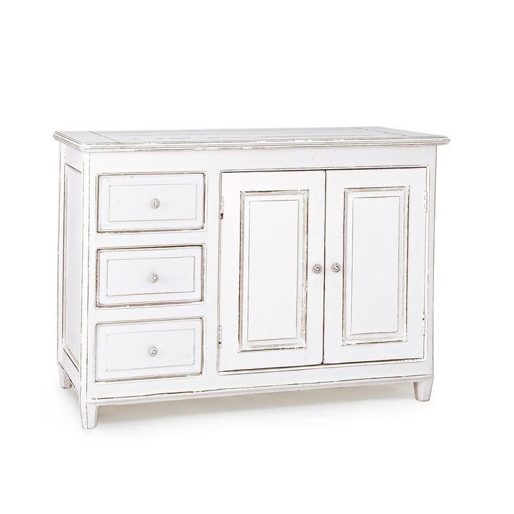 Скрин с 3 чекмеджета и 2 врати от антично бяло дърво Colette 120 cm x 45 cm x 85 h