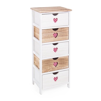 Comoda 5 sertare din lemn alb natur rosu Chalet 40 cm x 29 cm x 90 h Comoda 5 sertare din lemn alb natur rosu Chalet 40 cm x 29 cm x 90 h