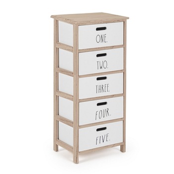 Comoda cu 5 sertare din lemn alb natur Numbers 40 cm x 29 cm x 90 h Comoda cu 5 sertare din lemn alb natur Numbers 40 cm x 29 cm x 90 h