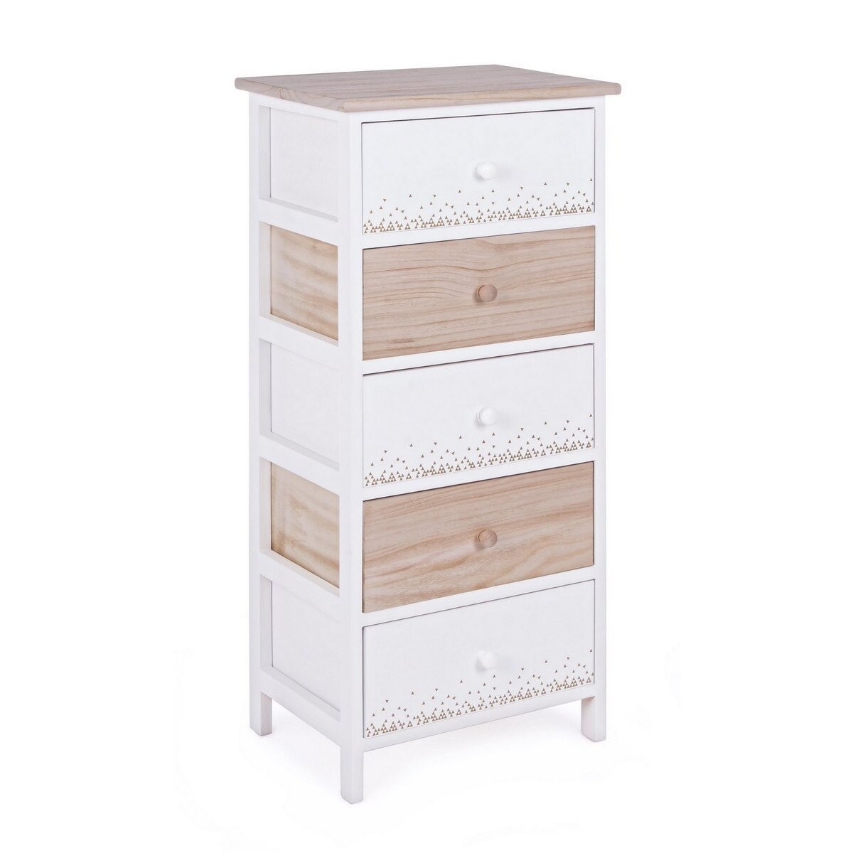Comoda cu 5 sertare din lemn alb natur Ally 40 cm x 29 cm x 90 h
