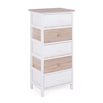 Comoda cu 5 sertare din lemn alb natur Ally 40 cm x 29 cm x 90 h Comoda cu 5 sertare din lemn alb natur Ally 40 cm x 29 cm x 90 h