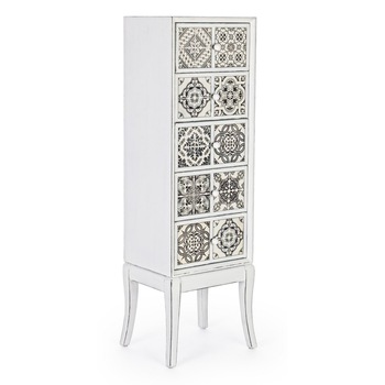 Comoda din lemn alb antichizat si gri cu 5 sertare Dimitra 40 cm x 32.5 cm x 131 h Comoda din lemn alb antichizat si gri cu 5 sertare Dimitra 40 cm x 32.5 cm x 131 h