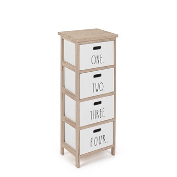 Comoda cu 4 sertare din lemn alb natur Numbers 26 cm x 32 cm x 80 h Comoda cu 4 sertare din lemn alb natur Numbers 26 cm x 32 cm x 80 h