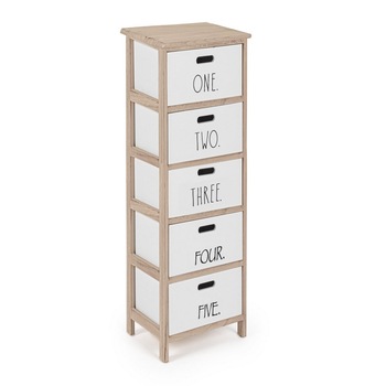 Comoda cu 5 sertare din lemn alb natur Numbers 26 cm x 32 cm x 98 h Comoda cu 5 sertare din lemn alb natur Numbers 26 cm x 32 cm x 98 h
