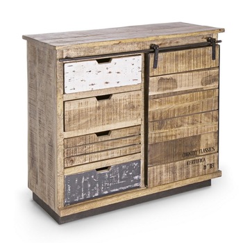 Comoda cu 4 sertare si 1 usa mobila din lemn mango maro gri Tudor 90 cm x 35 cm x 85 h Comoda cu 4 sertare si 1 usa mobila din lemn mango maro gri Tudor 90 cm x 35 cm x 85 h