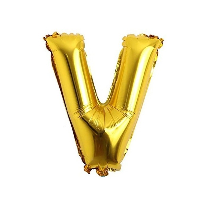 Arany "V" betűs fólia lufi, 35 cm