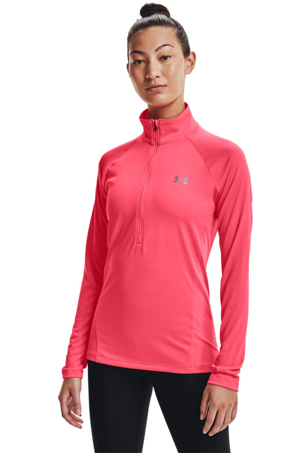 Under Armour, Bluza sport cu maneci raglan si fenta cu fermoar pentru fitness Tech, Corai
