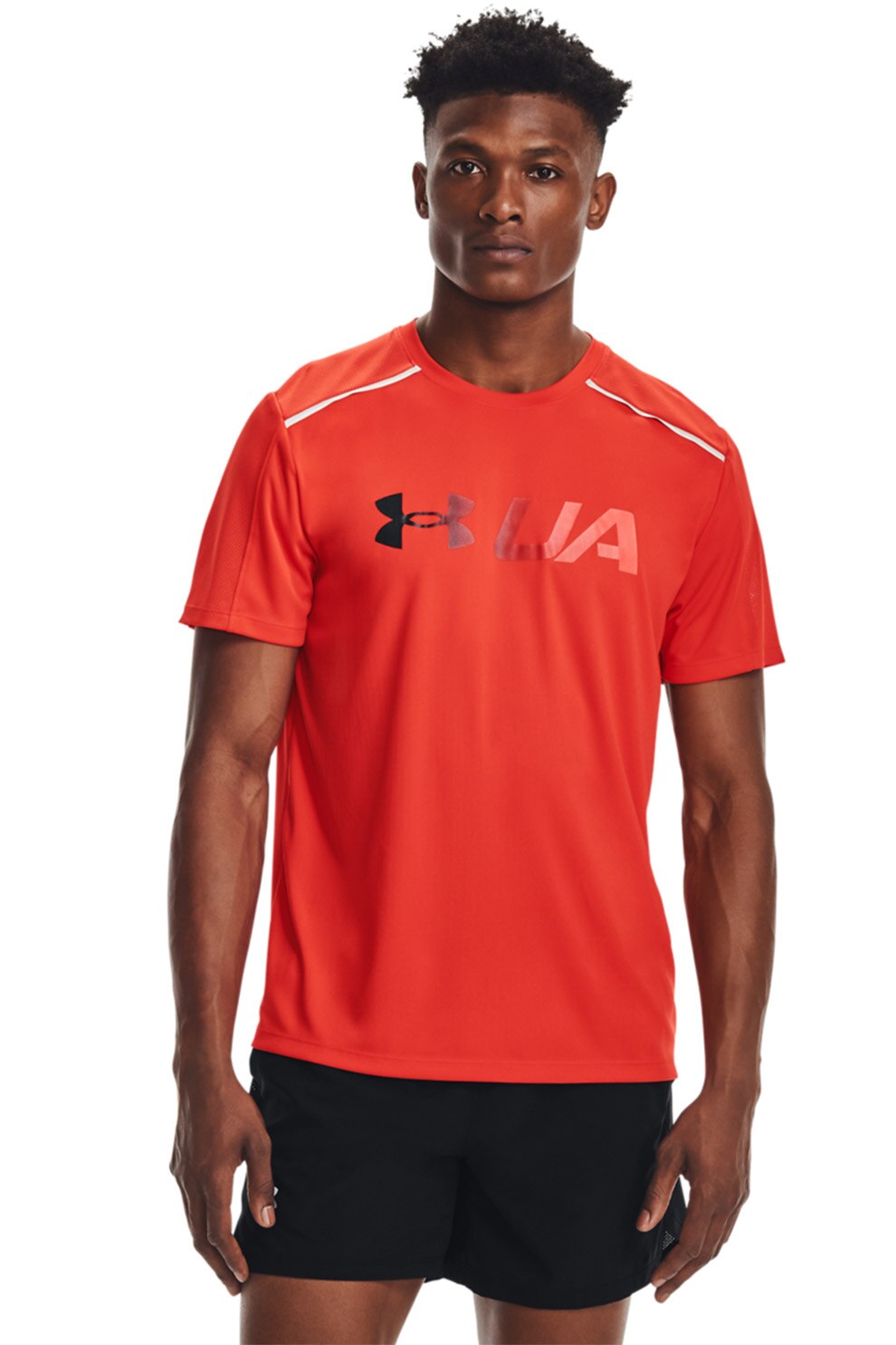 Under Armour, Tricou cu imprimeu logo pentru alergare, Oranj mandarina