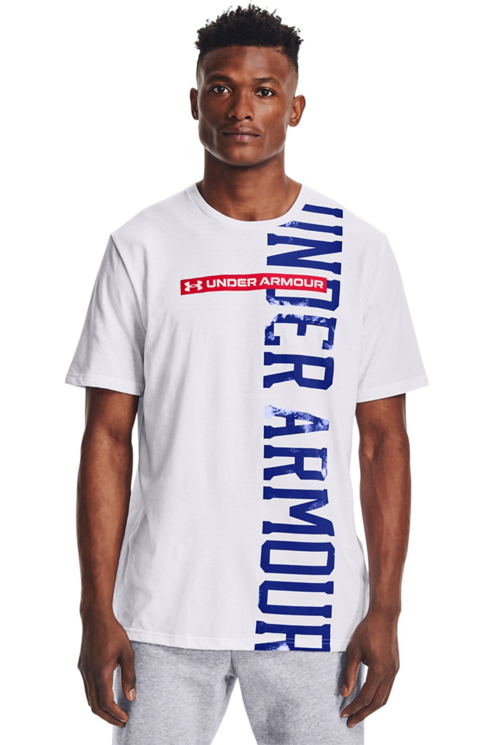 Under Armour, Tricou pentru antrenament Vertical Signature, Alb/Rosu/Albastru