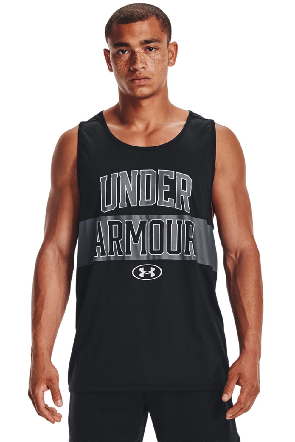 Under Armour, Tricou cu imprimeu logo pentru fitness Tech 2.0 Signature, Negru