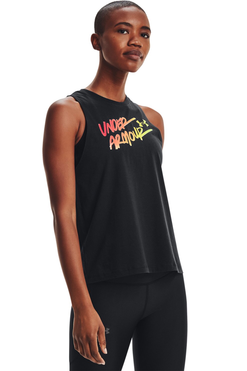 Under Armour, Top cu imprimeu logo pentru fitness 80s Muscle, Negru