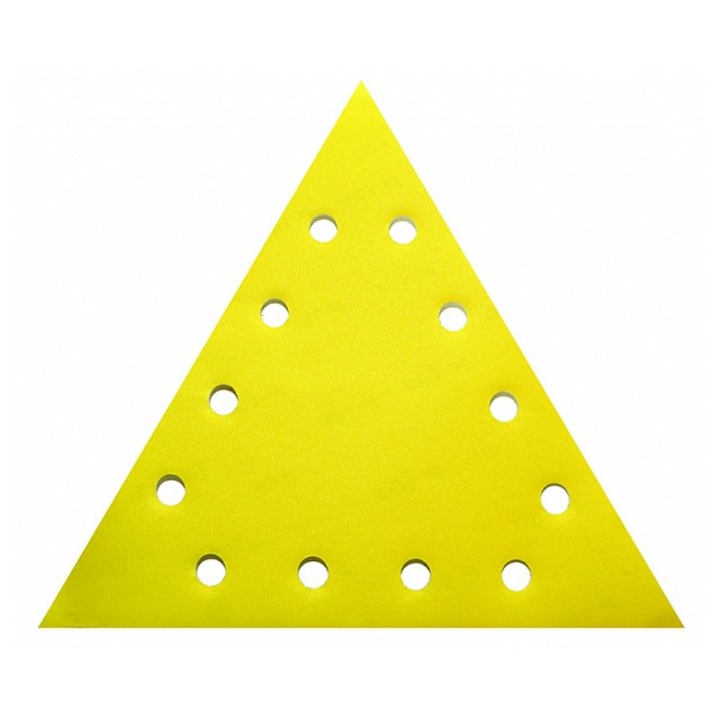 DEERFOS CA331 GOLD háromszög alakú csiszolópapír készlet, 285x285x285 mm, 12 lyuk, 120-as szemcsésség, falvakolat, sündisznó rögzítés (tépőzárral), 10 db