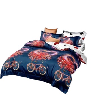 Lenjerie pat 2 Persoane din 6 Piese, Bumbac Finet, Bicicleta Inimi, Albastru/Alb Lenjerie pat 2 Persoane din 6 Piese, Bumbac Finet, Bicicleta Inimi, Albastru/Alb