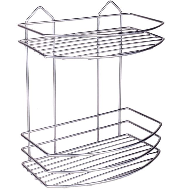 Raft Zola®, de colt, metalic, gri, pentru baie, 25x30x15 cm, cu doua compartimente