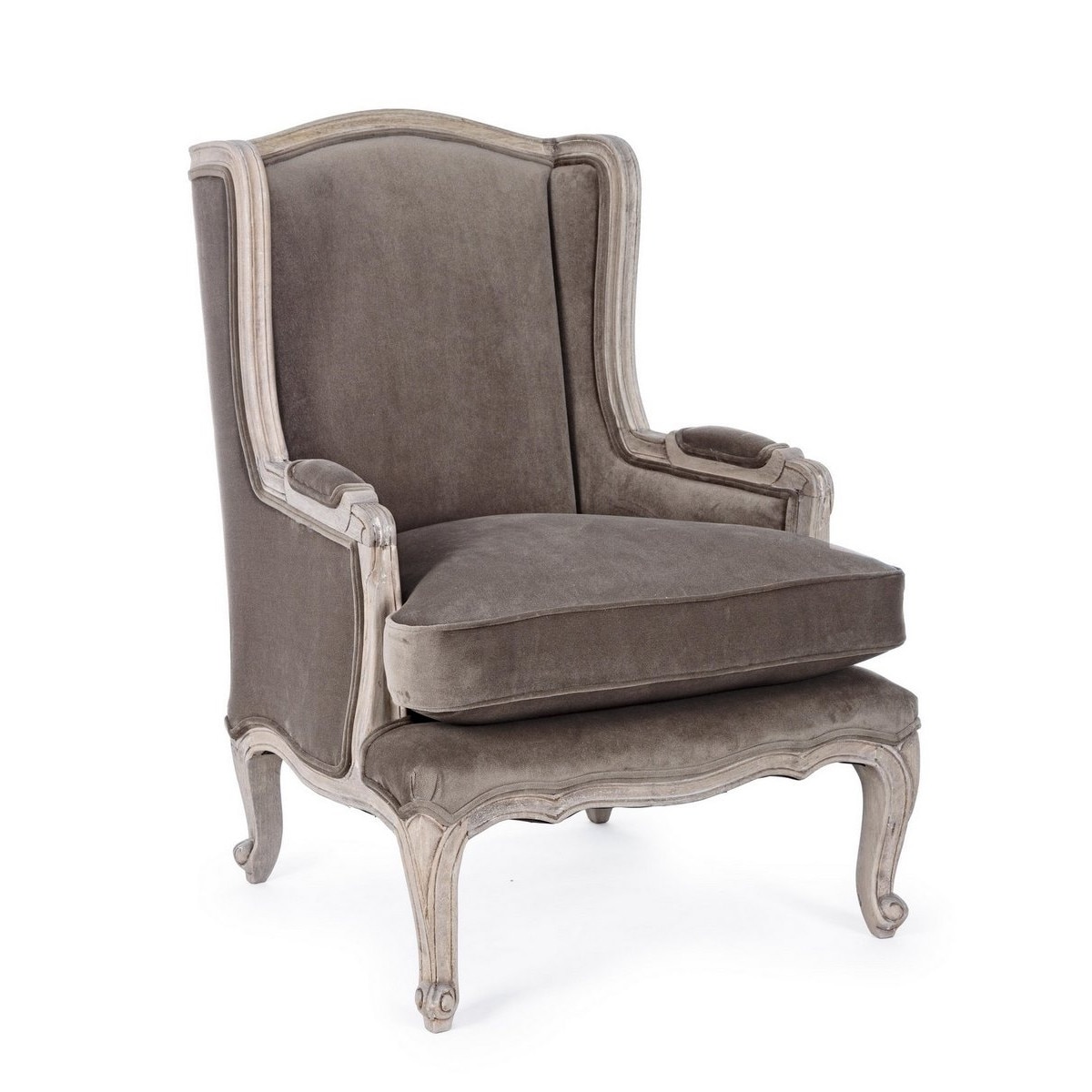 Fotoliu cu picioare din lemn maro si tapiterie din catifea Lorelie 72 cm x 76 cm x 102 h