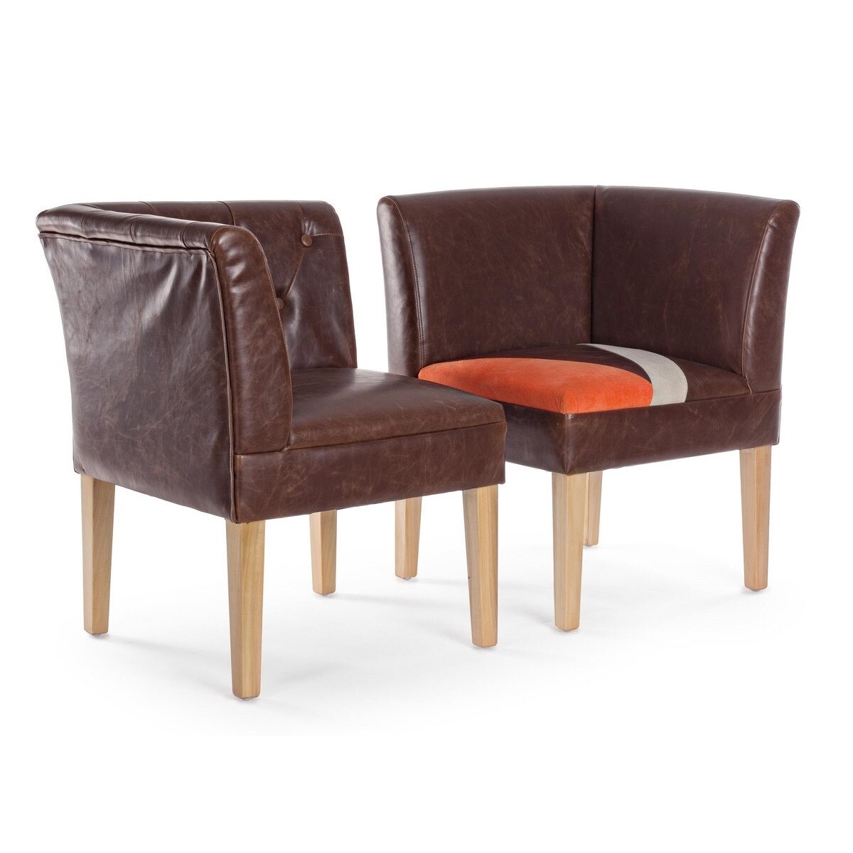 Set 2 fotolii piele ecologica maro portocaliu alb cu picioare lemn natur Detroit 58 cm x 58 cm x 74 h