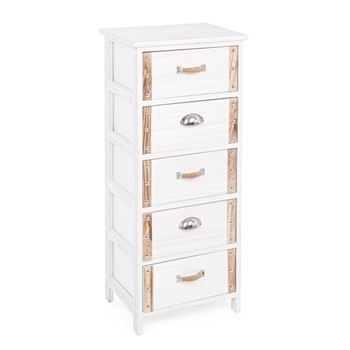 Comoda 5 sertare lemn alb natur Romance 40 cm x 29 cm x 90 h Comoda 5 sertare lemn alb natur Romance 40 cm x 29 cm x 90 h