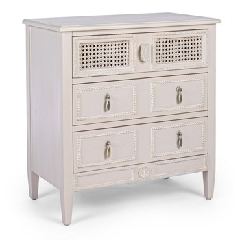 Comoda cu 3 sertare din lemn alb patinat Eunice 65 cm x 36 cm x 70 h Comoda cu 3 sertare din lemn alb patinat Eunice 65 cm x 36 cm x 70 h