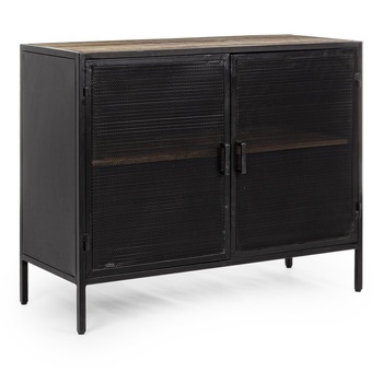 Comoda din fier negru cu 2 usi si polite din lemn mango maro Roderic 100 cm x 40 cm x 80 h Comoda din fier negru cu 2 usi si polite din lemn mango maro Roderic 100 cm x 40 cm x 80 h