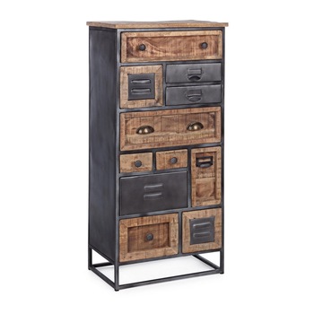 Comoda cu 11 sertare din fier negru si lemn mango maro Rupert 50 cm x 34 cm x 115 h Comoda cu 11 sertare din fier negru si lemn mango maro Rupert 50 cm x 34 cm x 115 h