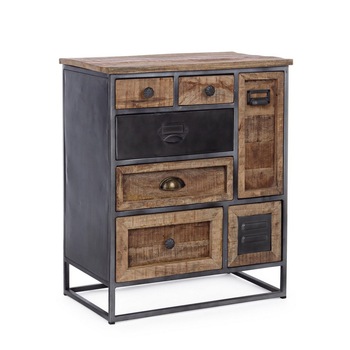 Comoda cu 7 sertare din fier negru si lemn mango maro Rupert 60 cm x 35 cm x 72 h Comoda cu 7 sertare din fier negru si lemn mango maro Rupert 60 cm x 35 cm x 72 h