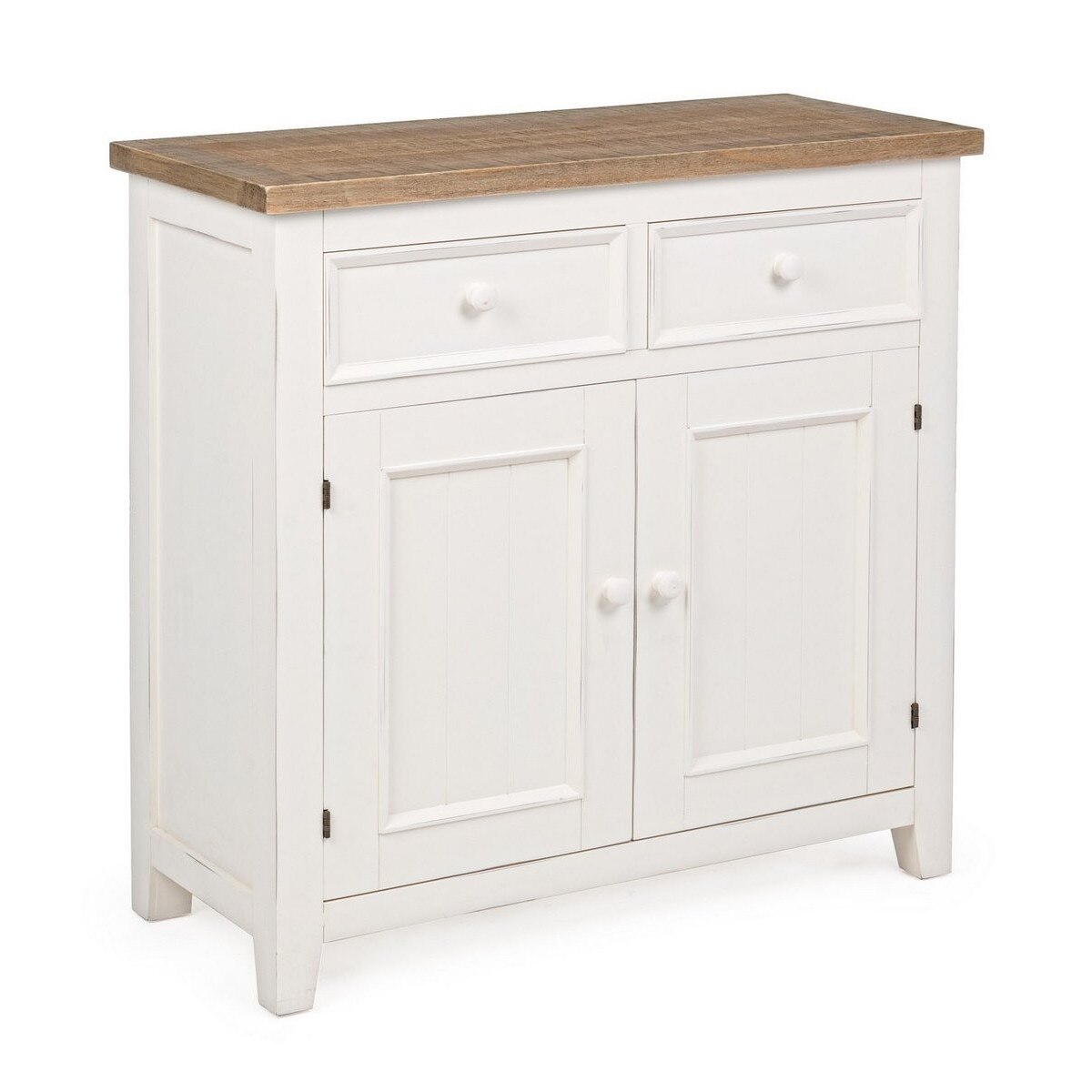 Comoda cu 2 usi 2 sertare din lemn alb maro Elvia 84 cm x 37 cm x 85 h