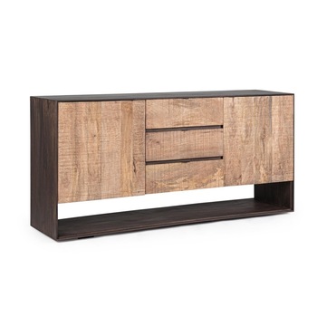 Comoda cu 2 usi 3 sertare din lemn mango maro si natur Gunter 160 cm x 40 cm x 75 h Comoda cu 2 usi 3 sertare din lemn mango maro si natur Gunter 160 cm x 40 cm x 75 h