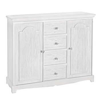 Comoda cu 2 usi si 4 sertare din mdf alb cu insertii gri Blanc 100 cm x 40 cm x 80 h Comoda cu 2 usi si 4 sertare din mdf alb cu insertii gri Blanc 100 cm x 40 cm x 80 h