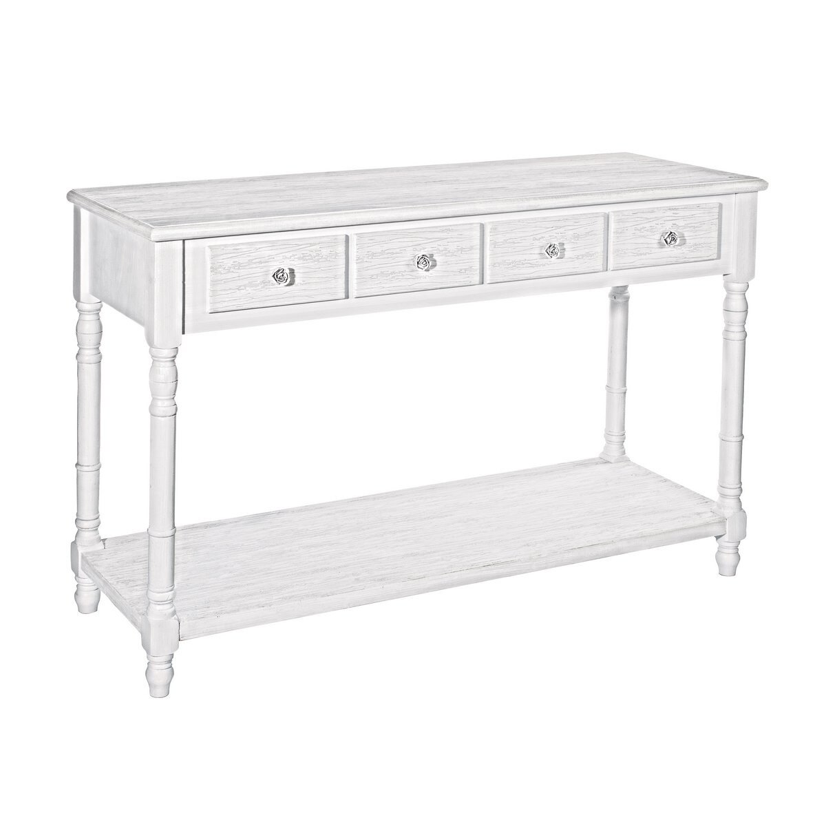 Comoda lemn alb patinat cu sertare si polita Blanc 121.5 cm x 41 cm x 78.5 h