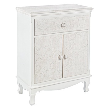 Comoda 1 sertar si 2 usi din lemn alb patinat Clorine 60 cm x 30 cm x 78 h Comoda 1 sertar si 2 usi din lemn alb patinat Clorine 60 cm x 30 cm x 78 h