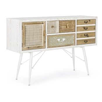 Comoda mdf alb natur picioare fier cu 2 sertare 2 usi Eloise 120 cm x 35 cm x 80 h Comoda mdf alb natur picioare fier cu 2 sertare 2 usi Eloise 120 cm x 35 cm x 80 h