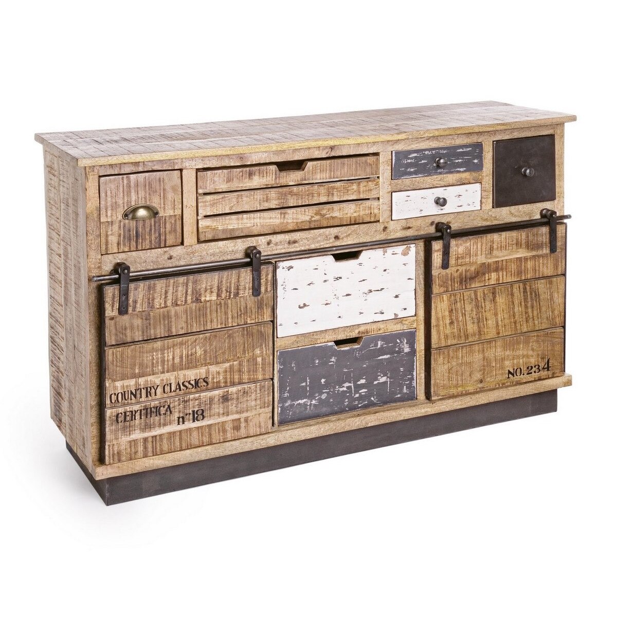 Comoda 7 sertare si 2 usi mobile din lemn mango Tudor 125 cm x 37 cm x 80 h