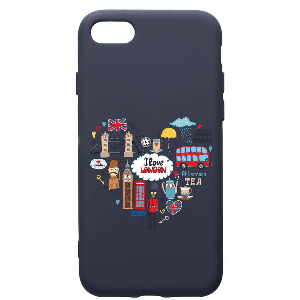Husa Premium Silicon Compatibila Cu Apple IPhone SE 2 / iPhone 8 / iPhone 7, I Love London, cu interiorul din material textil, protectie camera, Alaskan Blue, PAB732