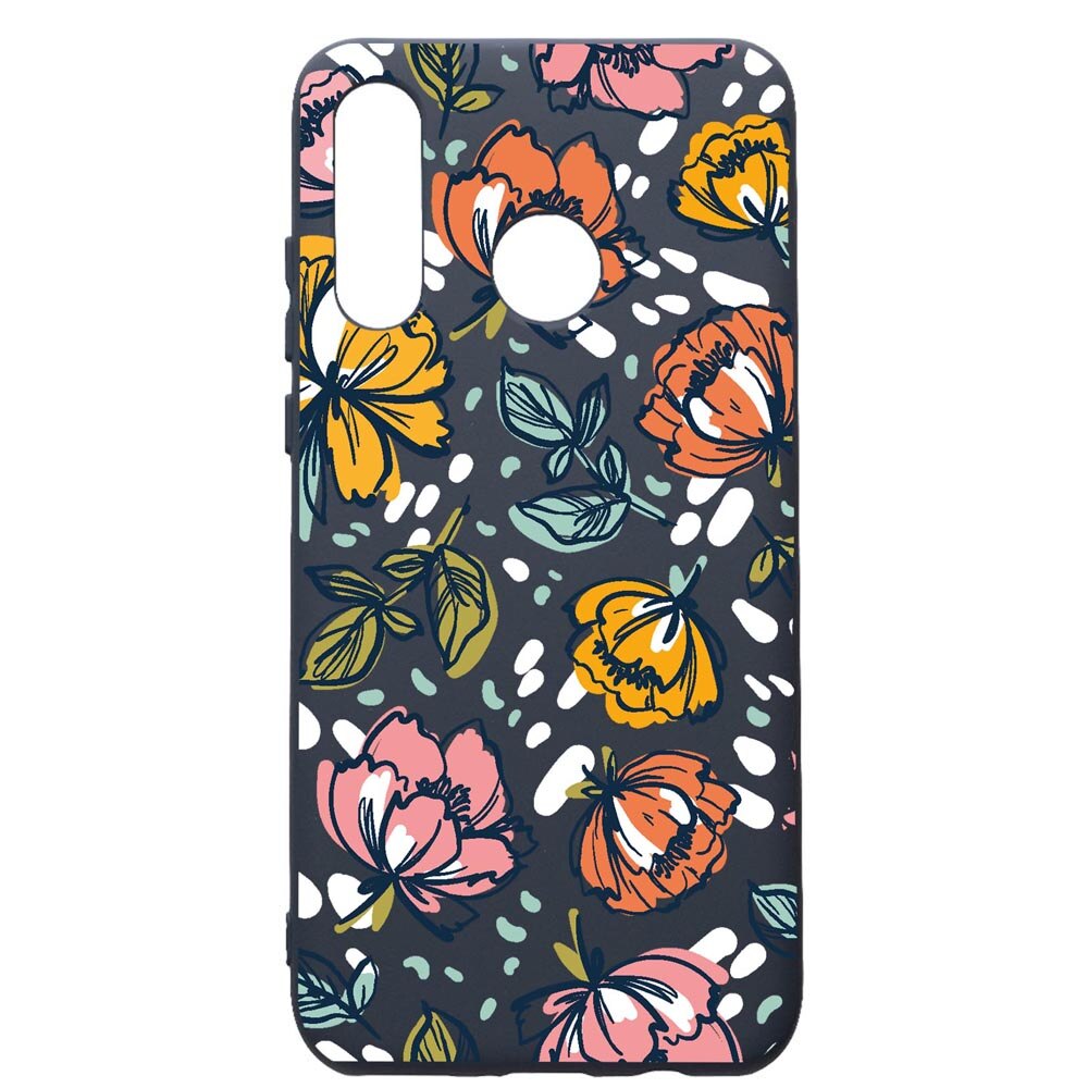 Husa Premium Silicon Compatibila Cu Huawei P30 Lite, Flowers - Pastel Colors, cu interiorul din material textil, protectie camera, Alaskan Blue, PAB755