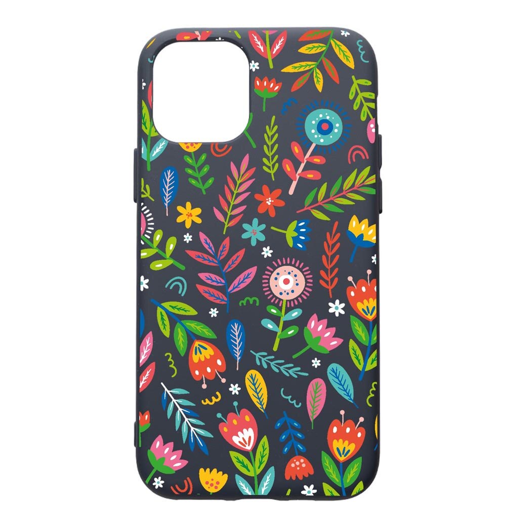 Husa Premium Silicon Compatibila Cu Apple IPhone 12, Happy Flowers, cu interiorul din material textil, protectie camera, Alaskan Blue, PAB756