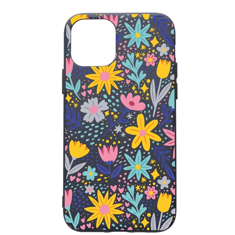 Husa Premium Silicon Compatibila Cu Apple IPhone 12 Mini, Little Flowers, cu interiorul din material textil, protectie camera, Alaskan Blue, PAB758