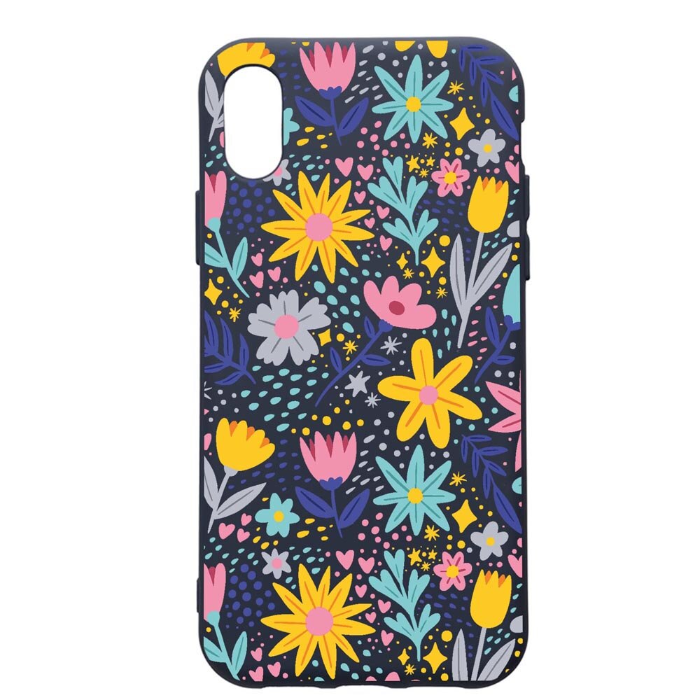 Husa Premium Silicon Compatibila Cu Apple IPhone XS Max, Little Flowers, cu interiorul din material textil, protectie camera, Alaskan Blue, PAB758