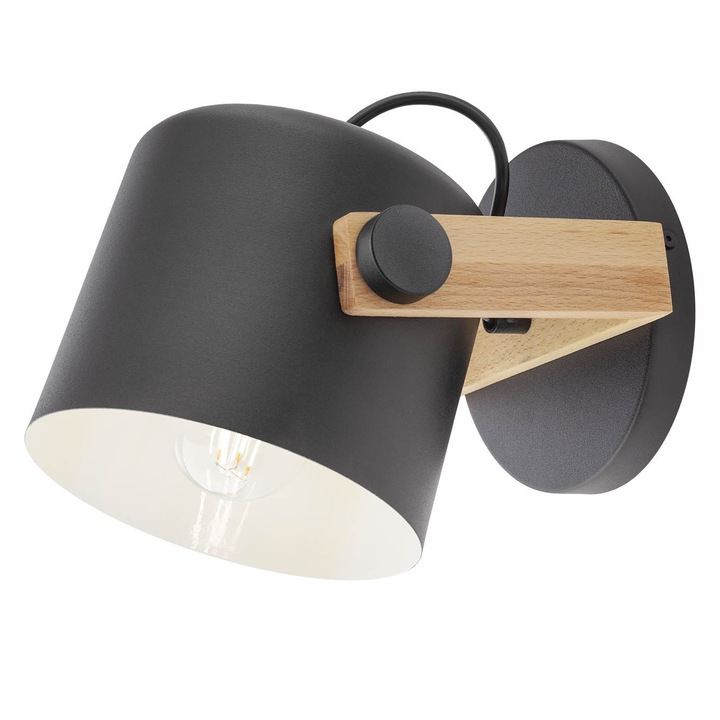 DacEnergy аплик, метална конструкция и естествено буково дърво, цокъл E27, 42W, 206 x 213 x 260 mm, черен