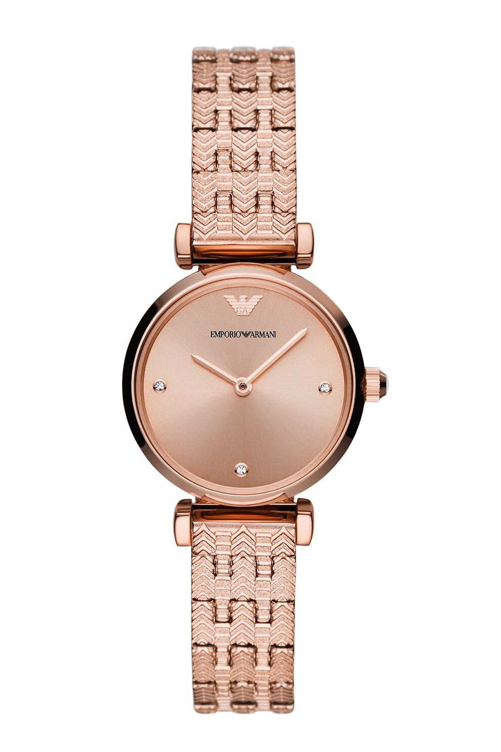 Emporio Armani, Ceas cu bratara cu model herringbone, Auriu rose
