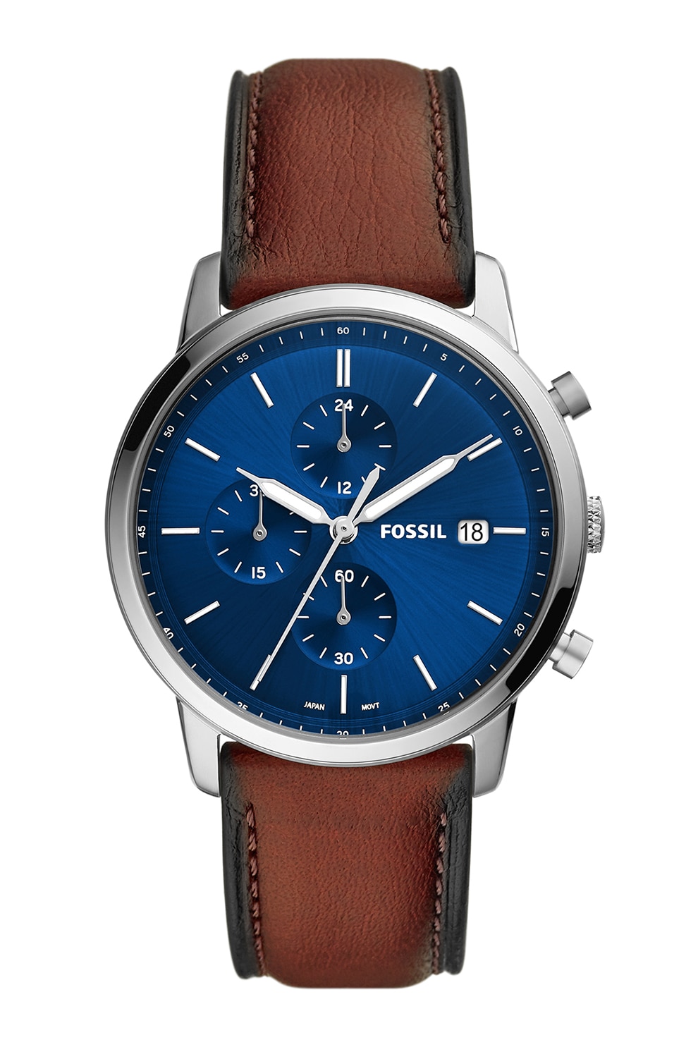 Fossil, Ceas cronograf cu o curea din piele, Maro/Argintiu