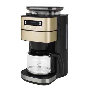 Cafetiera programabila 2 in 1 H.Koenig, MGX90, rasnita de cafea incorporabila, capacitate 1.4 l, 1000 W, mentinere la cald, 3 grade de macinare, negru/auriu Cafetiera programabila 2 in 1 H.Koenig, MGX90, rasnita de cafea incorporabila, capacitate 1.4 l, 1000 W, mentinere la cald, 3 grade de macinare, negru/auriu