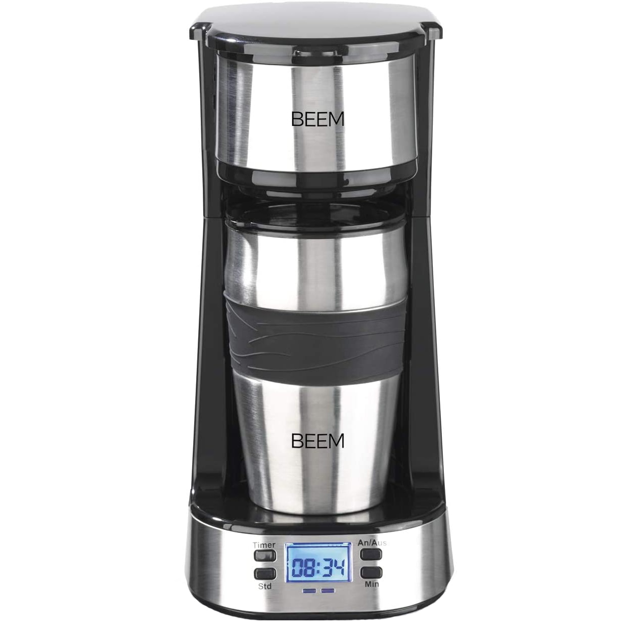 Cafetiera digitala cu filtru Beem Thermo 2 Go, 750W, 0.4L, Cana termos portabila, Stainless Steel, Timer, Black/ Silver