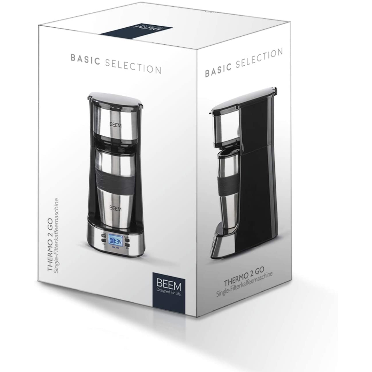 Cafetiera digitala cu filtru Beem Thermo 2 Go, 750W, 0.4L, Cana termos portabila, Stainless Steel, Timer, Black/ Silver