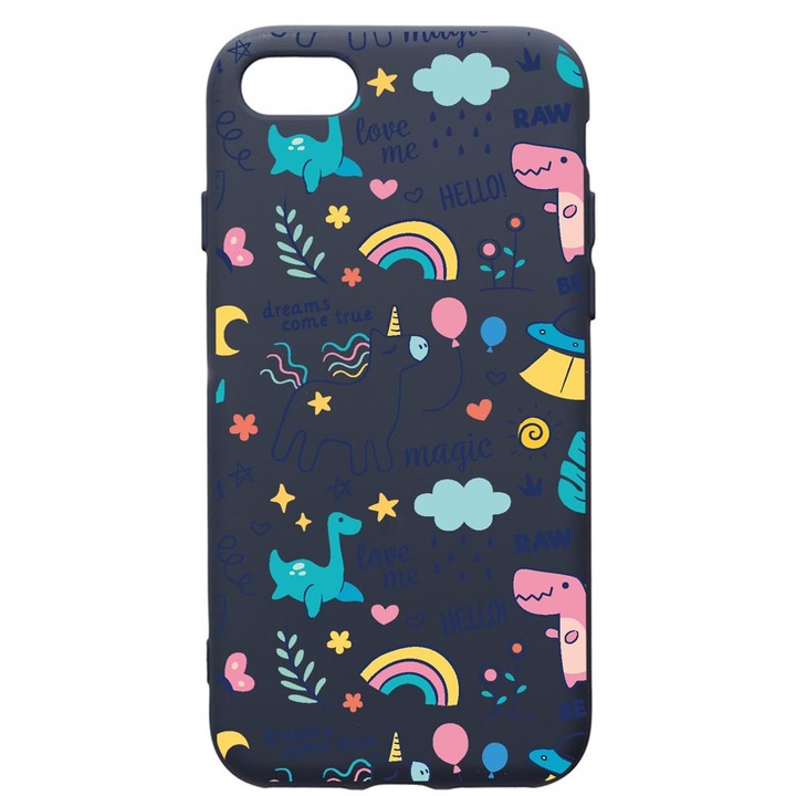 Prémium Szilikon tok, Apple IPhone SE 2 / iPhone 8 / iPhone 7, Unicorn - Dreams Come True, kamera védelem, mikroszálas puha belső, Alaskan Blue, PAB759