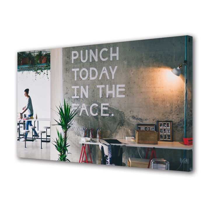 Tablou Canvas Fosforescent, Luminos in Intuneric, Premium, Art Star, Punch Today in the face, Mesaje, Panza pe cadru de lemn, Decoratiuni Moderne pentru Casa, 20 x 30 cm