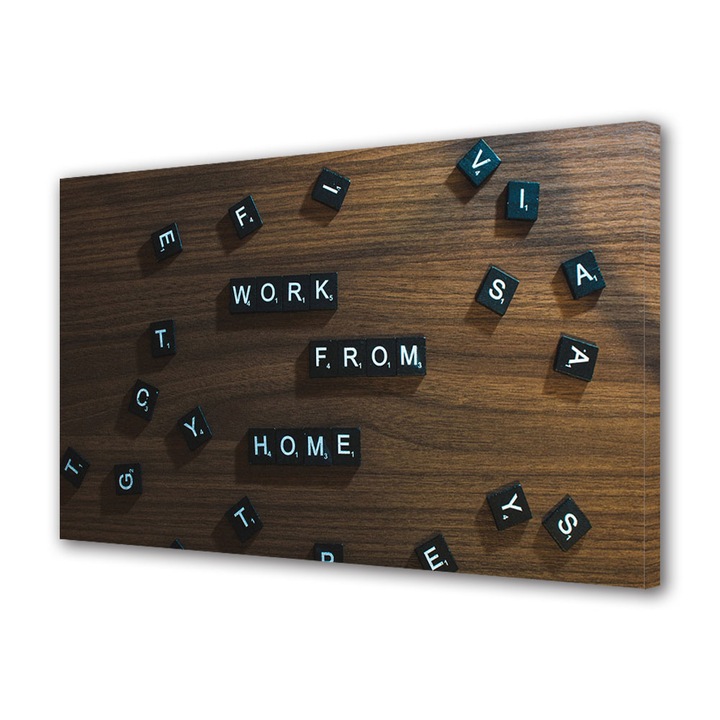 Tablou Canvas Premium, Art Star, Work from home, Mesaje, Panza pe cadru de lemn, Decoratiuni Moderne pentru Casa, 50 x 70 cm