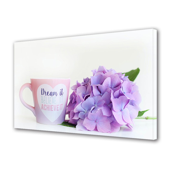Tablou Canvas Premium, Art Star, Cana cu mesaj langa flori, Mesaje, Panza pe cadru de lemn, Decoratiuni Moderne pentru Casa, 20 x 30 cm